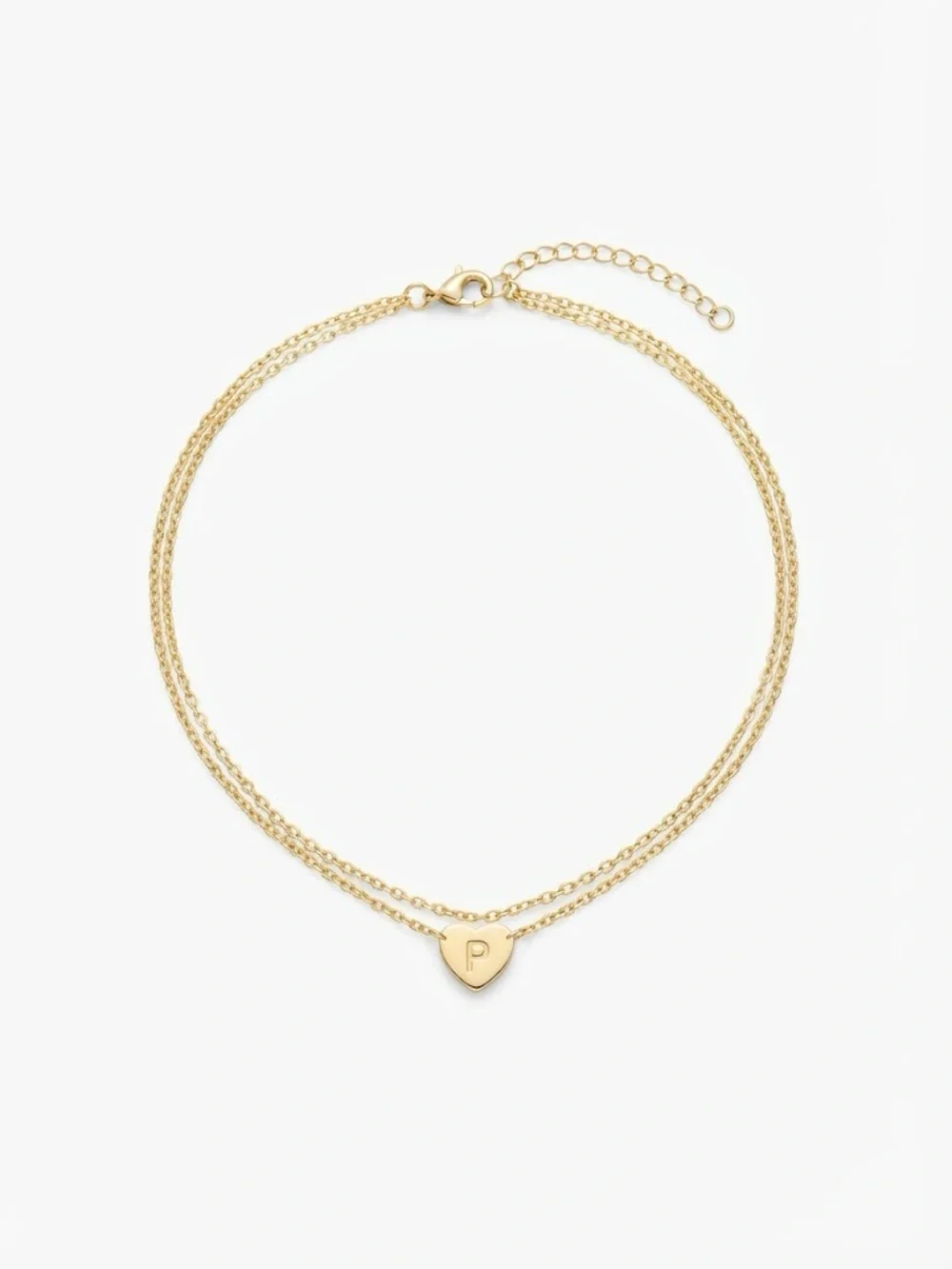 Heart Initial 'P' Anklet Gold Tone Metal